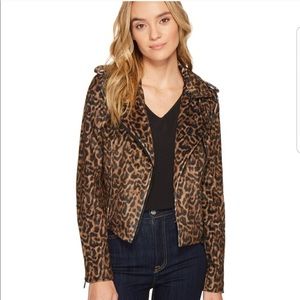 0107 NWT Romeo & Juliet brown moto faux suede soft leopard jacket sz S